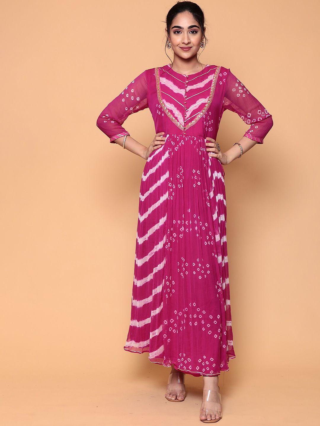 zari printed chevron round neck gotta patti a-line kurta