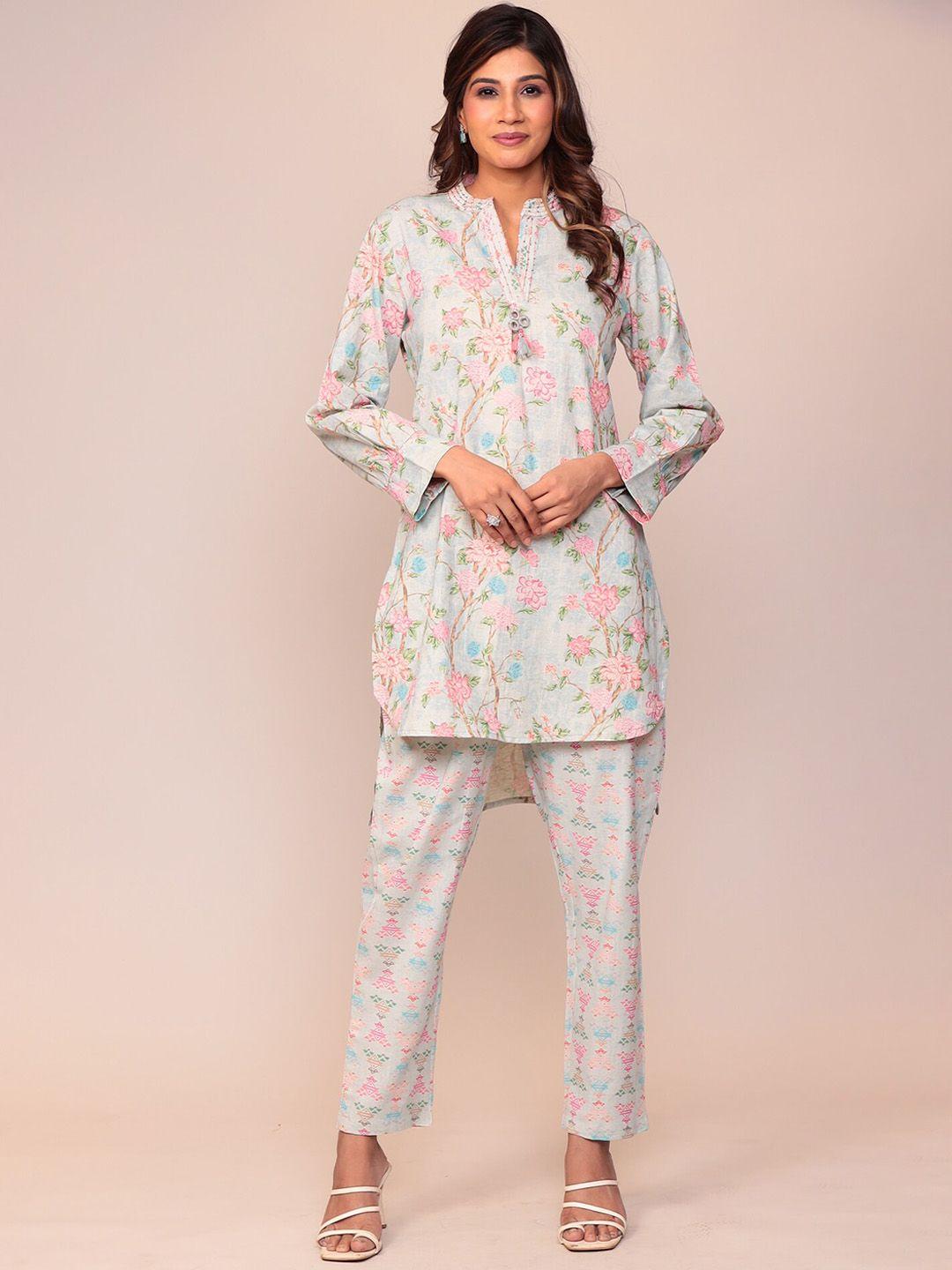 zari printed long sleeves tunic with trousers co-ords