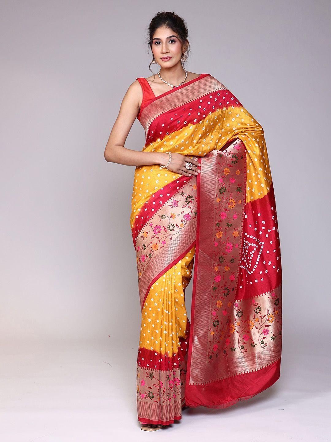 zari printed zari bandhani saree