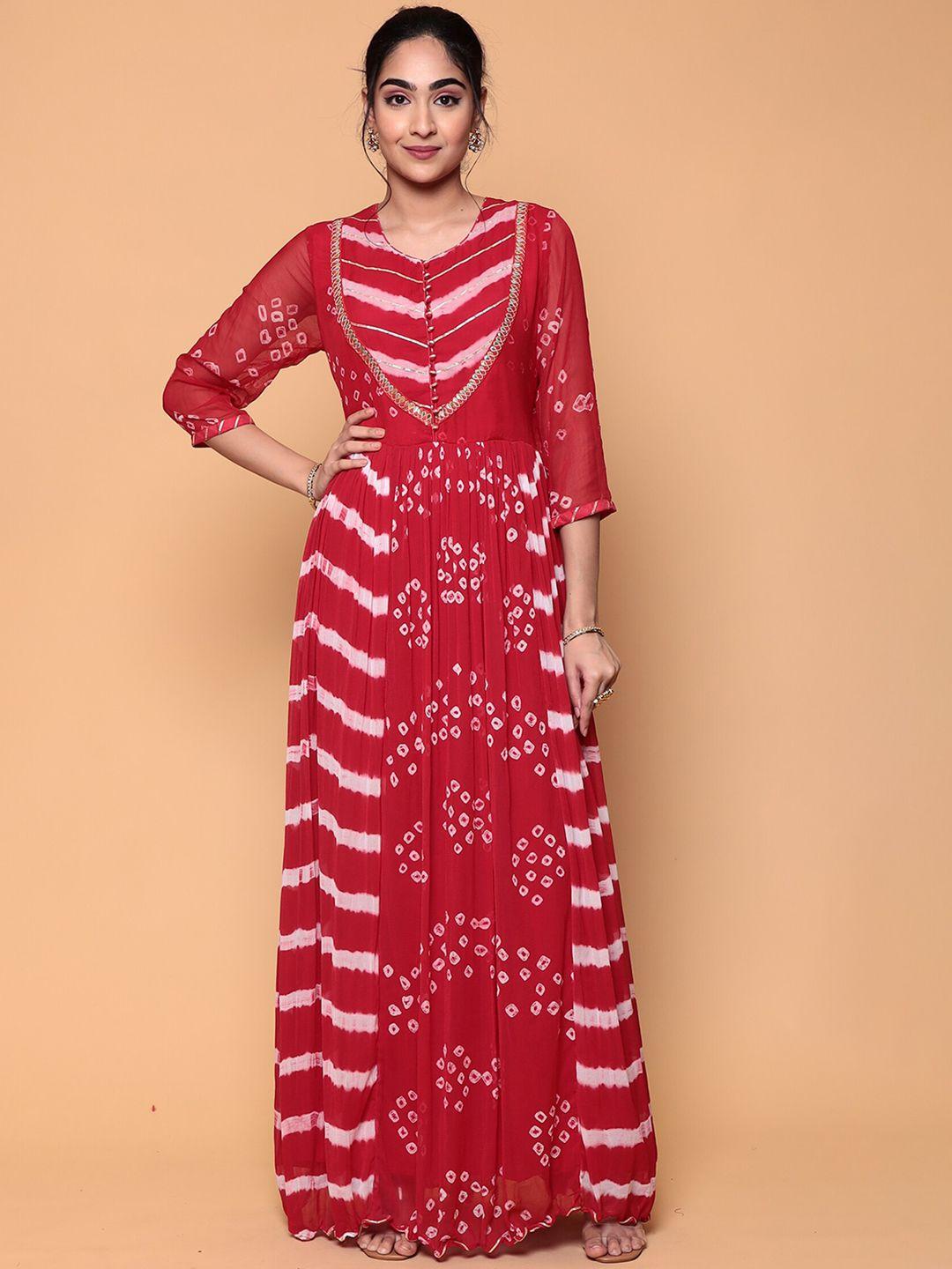 zari women ethnic motifs bandhani printed georgette maxi ethnic dress