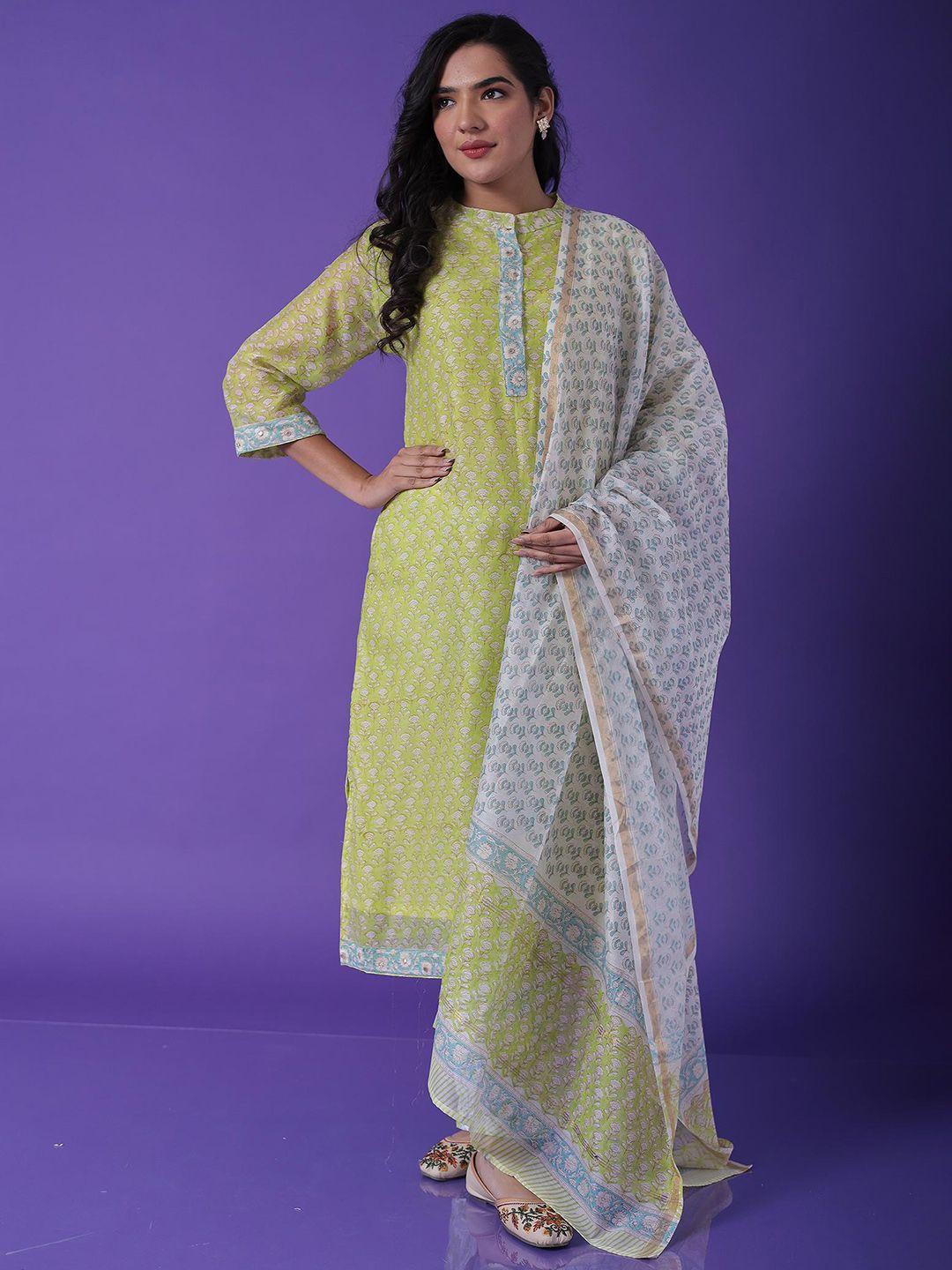 zari women floral printed regular kurta with trousers & with dupatta