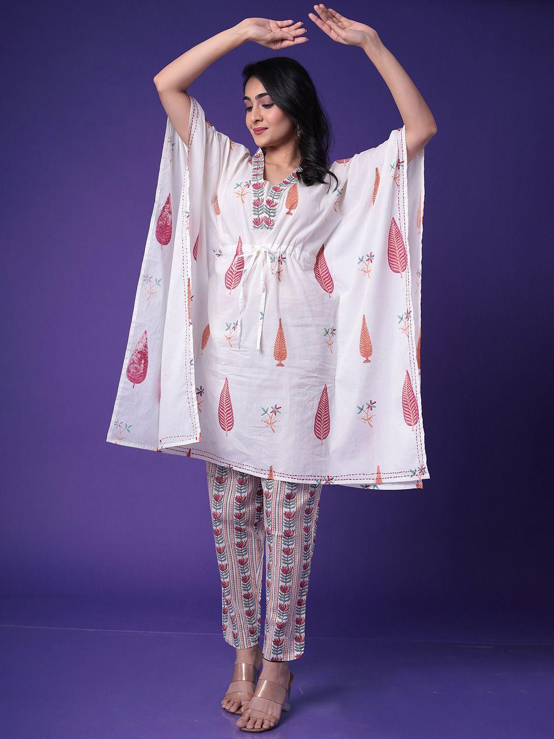 zari women white pure cotton kurta with trousers