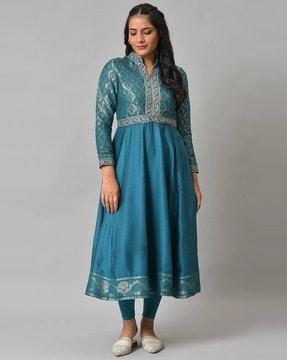 zari woven anarkali kurta suit set