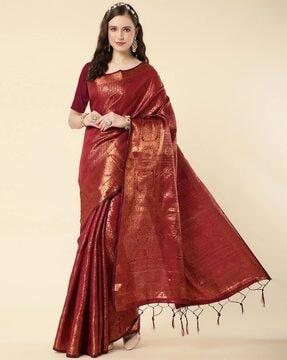 zari woven banarasi saree with tassels