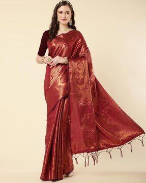 zari woven banarasi saree with tassels