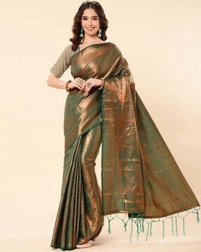 zari woven banarasi saree with tassels