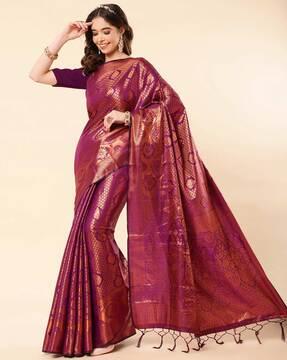 zari woven banarasi saree with tassels