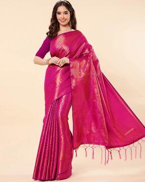 zari woven banarasi saree with tassels