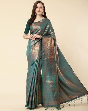 zari woven banarasi saree with tassels