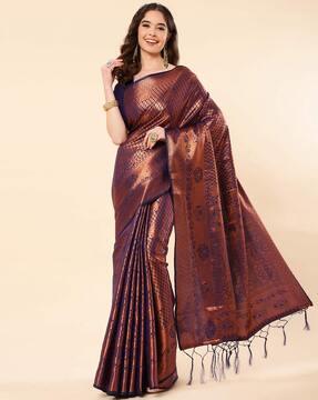 zari woven banarasi saree with tassels