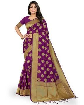 zari woven banarasi saree with tassels