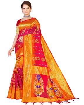 zari woven banarasi saree with tassels