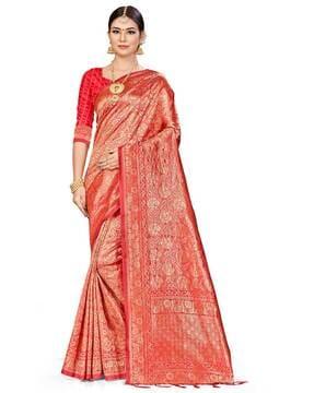 zari woven banarasi saree with tassels