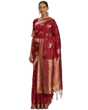 zari woven banarasi saree with tassels