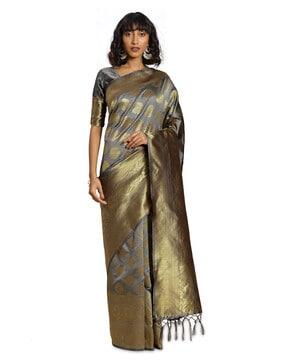 zari woven banarasi saree with tassels