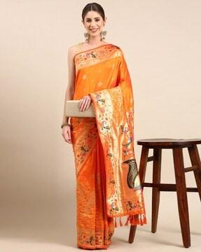 zari woven banarasi saree with tassels