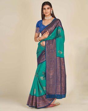 zari woven banarasi silk saree with contrast border