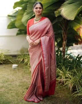 zari woven block print saree