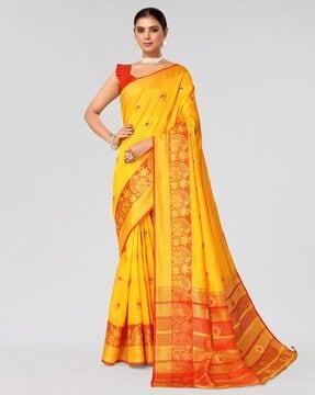 zari woven jacquard cotton silk saree with blouse set