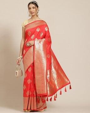 zari woven jacquard silk saree with blouse piece