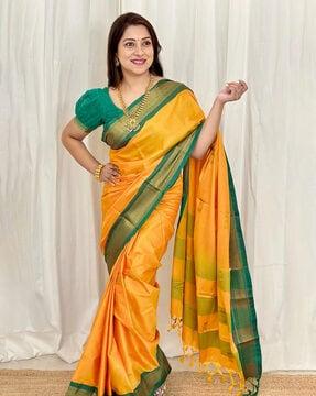 zari woven kanjeevaram silk saree with contrast border