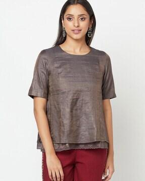 zari woven round-neck top