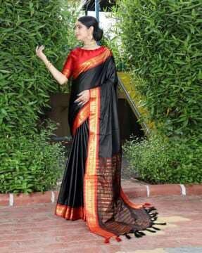 zari woven saree with contrast border