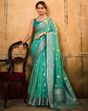 zari woven saree with contrast pallu