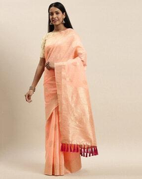 zari woven saree with tassels