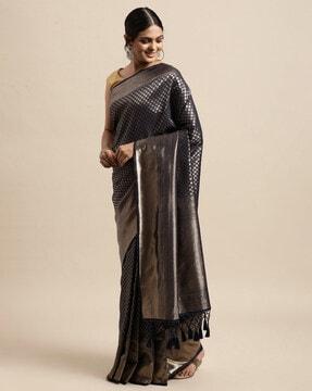 zari woven saree with tassels