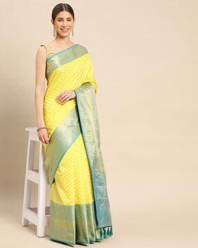 zari woven silk saree with contrast border