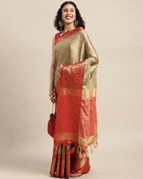 zari woven silk saree with tassels