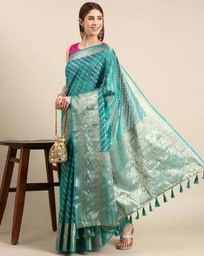 zari woven silk saree with tassels