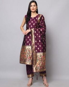 zari woven straight kurta set