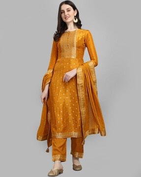 zari woven straight kurta set