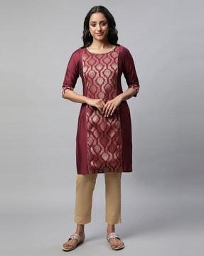 zari woven straight kurta