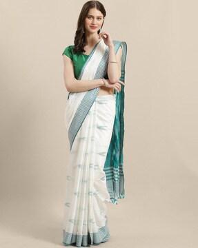 zari woven traditional saree with tassels