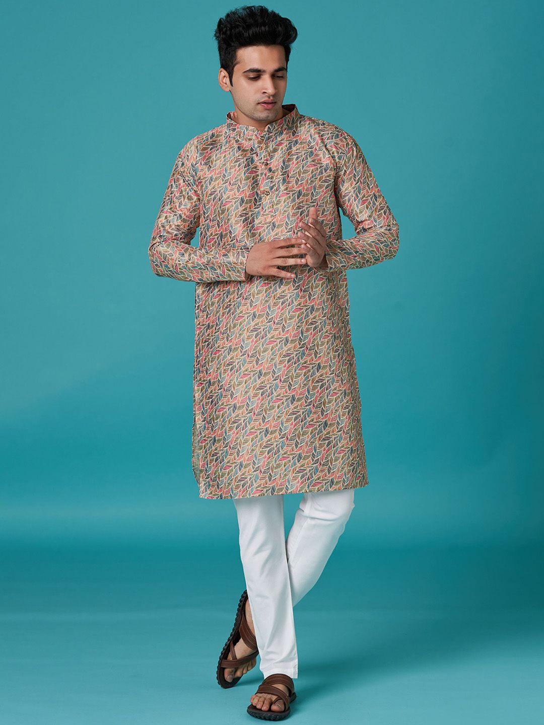 zarimo abstract printed mandarin collar kurta