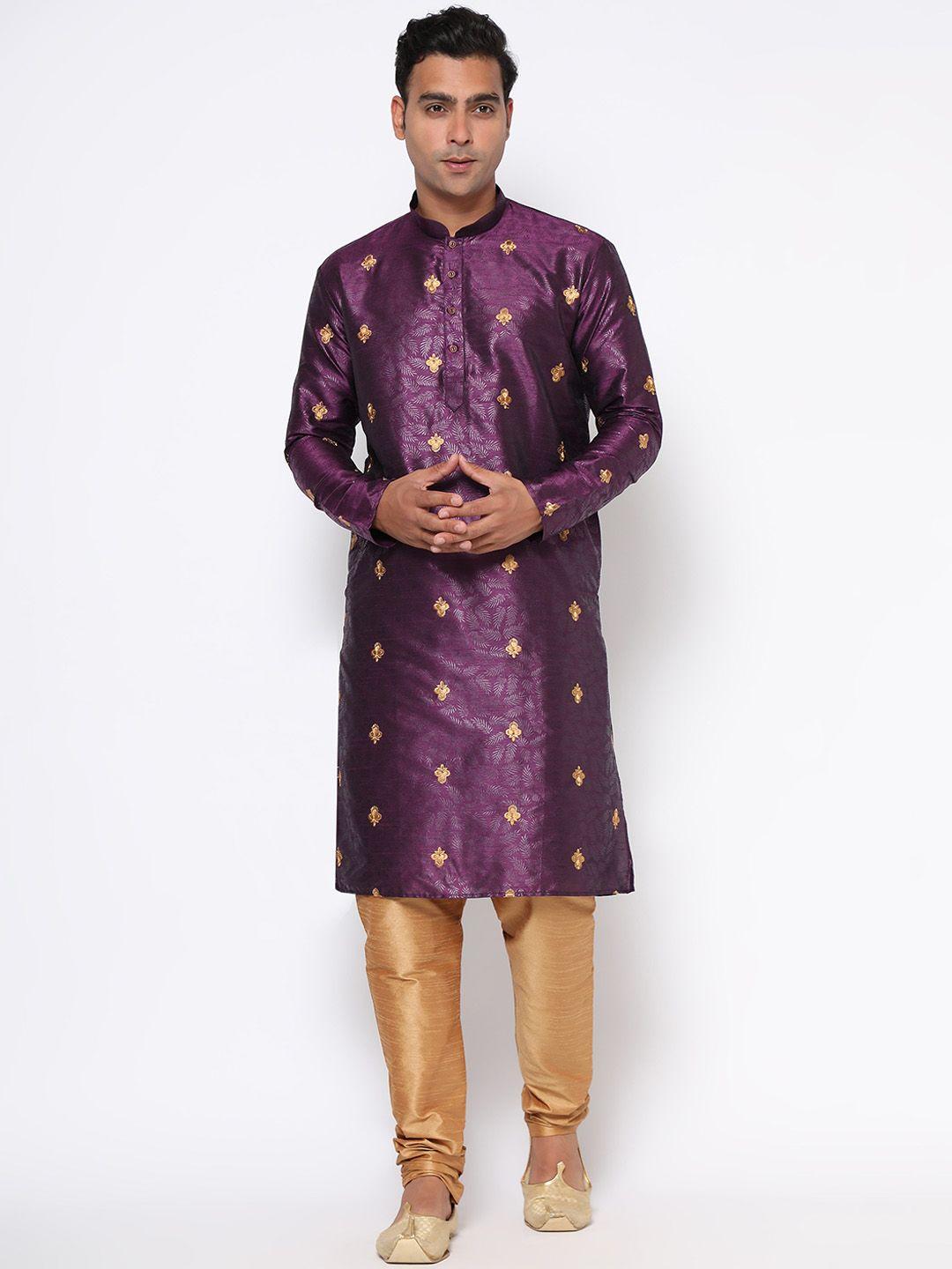 zarimo ethnic motifs mandarin collar long sleeve thread work cotton silk kurta