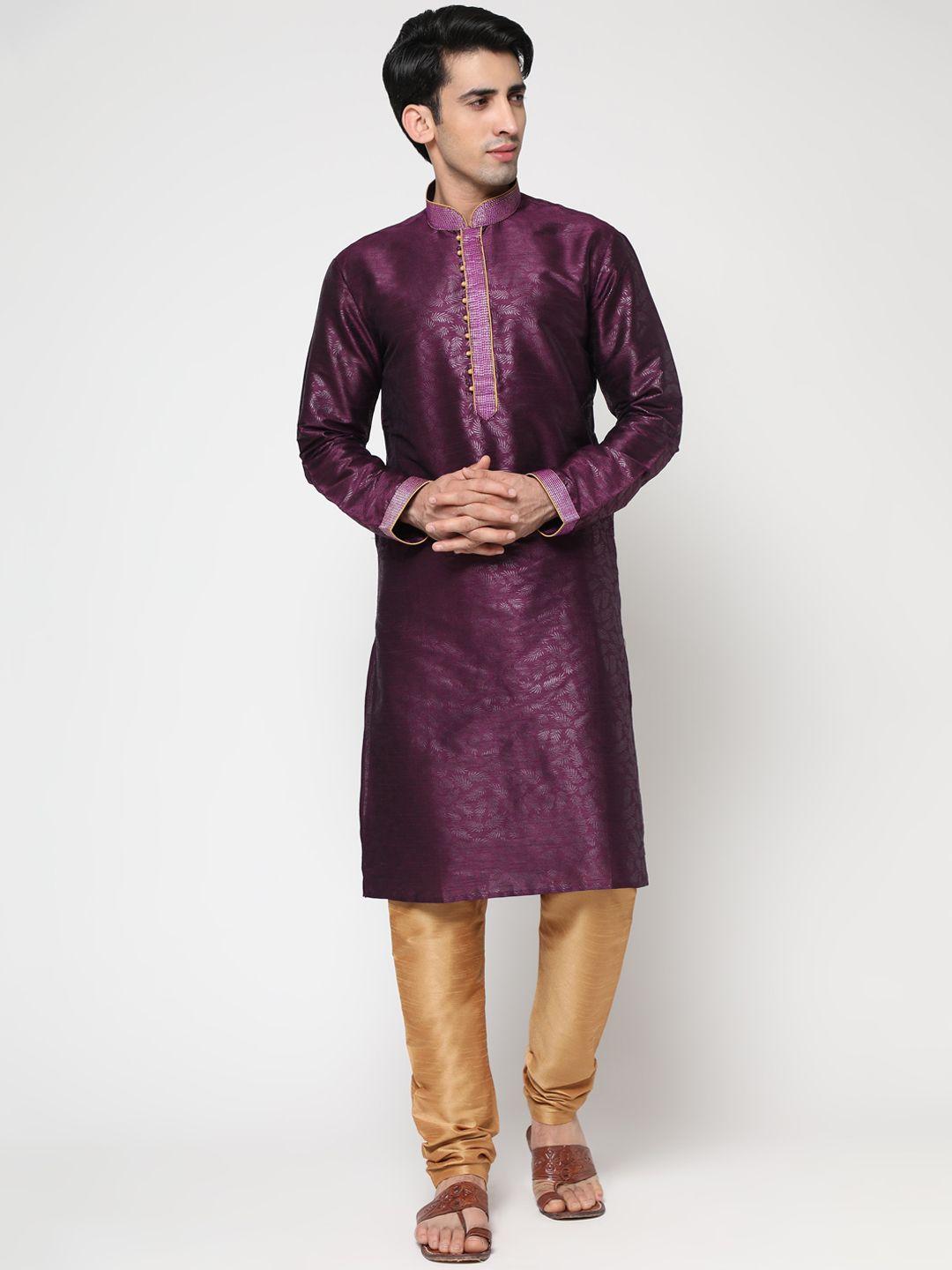 zarimo woven design mandarin collar long sleeve jacquard cotton silk kurta