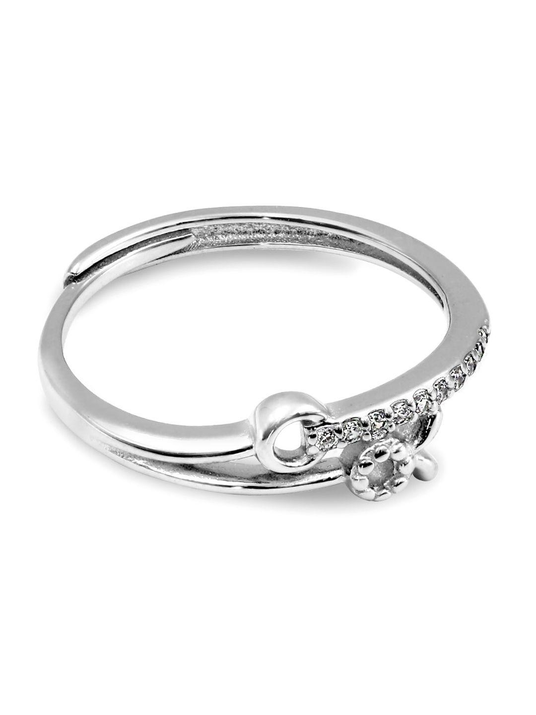 zarkan 925 sterling silver rhodium-plated american diamond studded finger ring