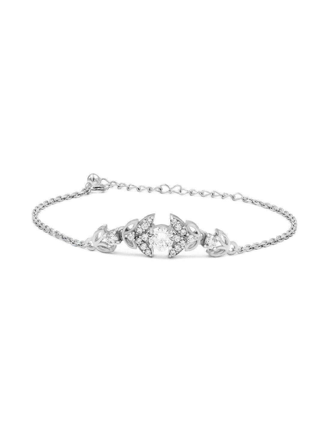zarkan sterling silver cubic zirconia rhodium-plated link bracelet