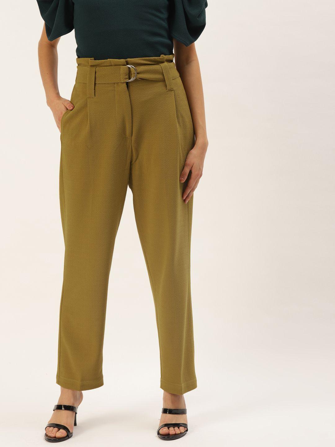 zastraa women camel brown solid slim fit culottes trousers
