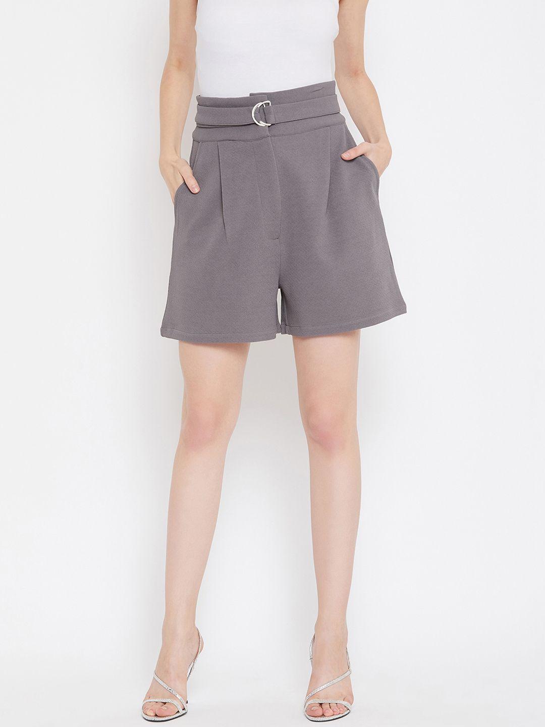 zastraa women grey high-rise regular shorts