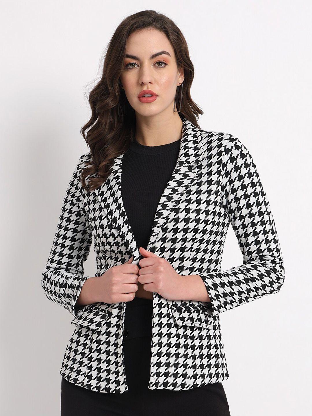 zastraa women houndstooth printed slim fit open-front overcoat