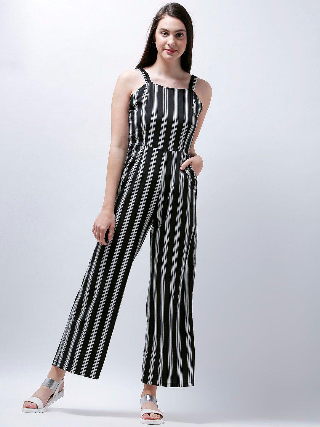 zastraa black & white striped basic jumpsuit