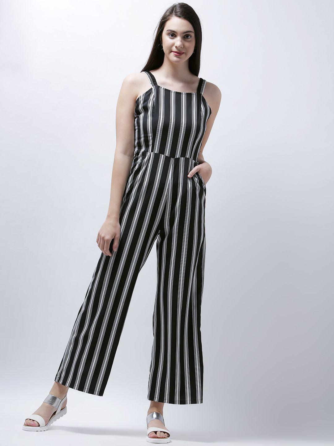 zastraa black & white striped culotte jumpsuit