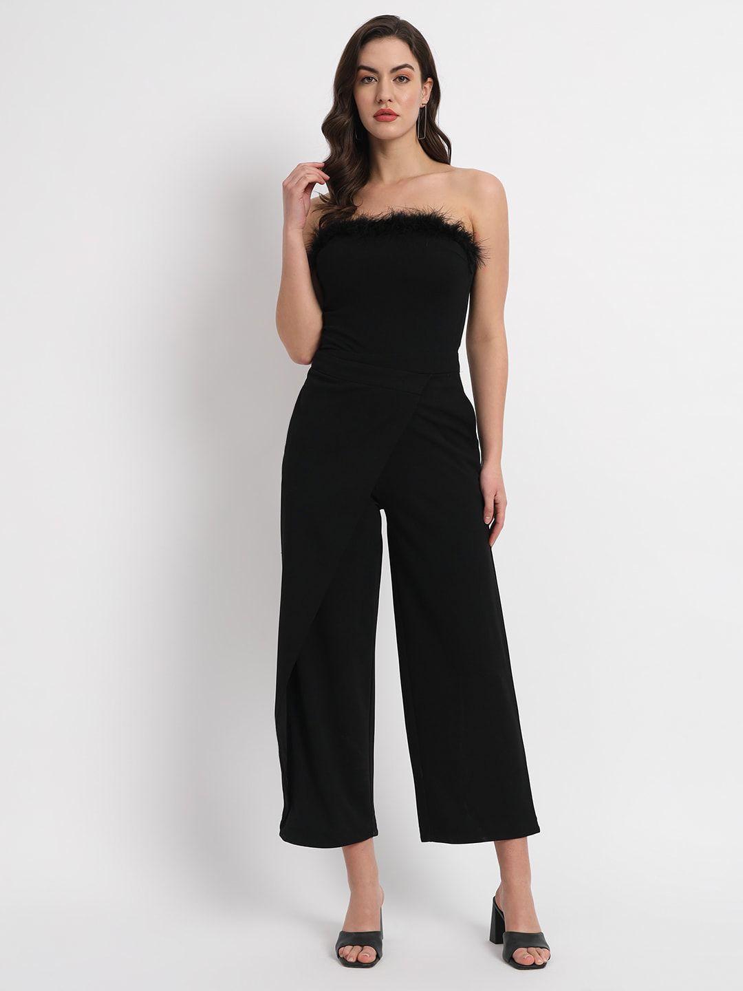 zastraa black off-shoulder basic jumpsuit