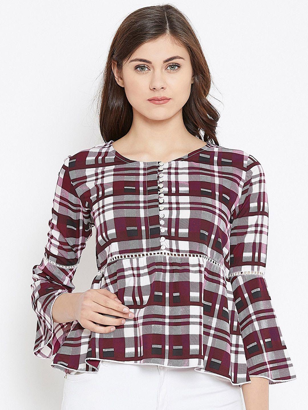 zastraa checked bell sleeves peplum top