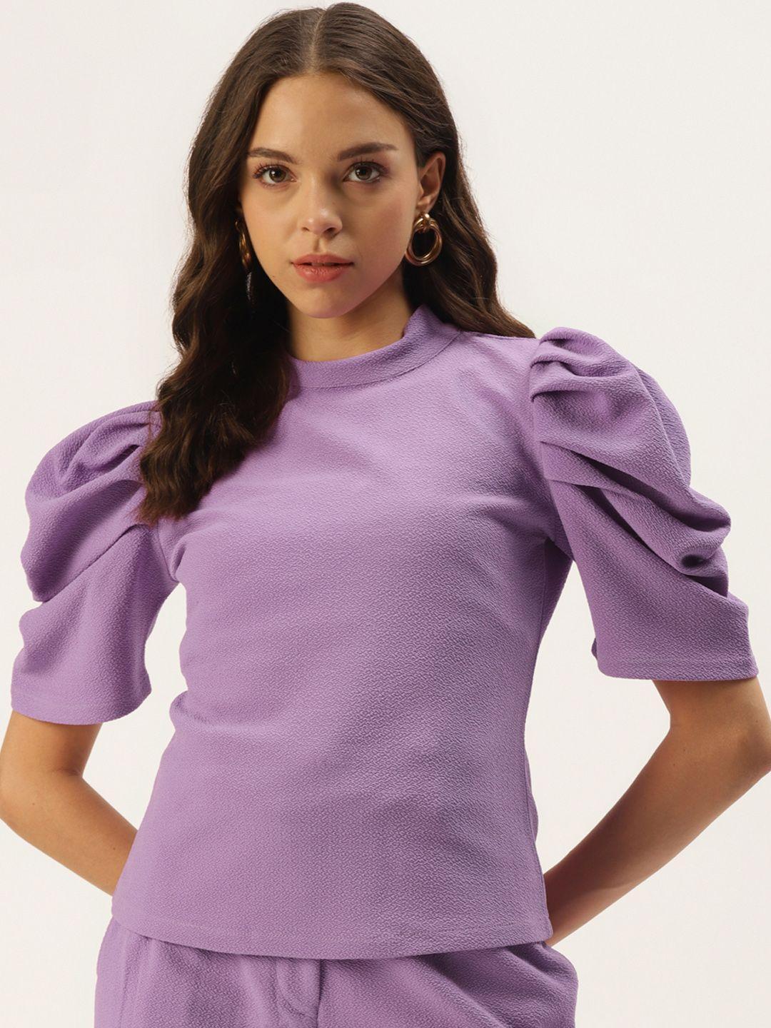 zastraa lavender solid puff sleeves regular top